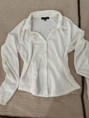 White Lightweight Button-Up Shirt - Casual Collared Top